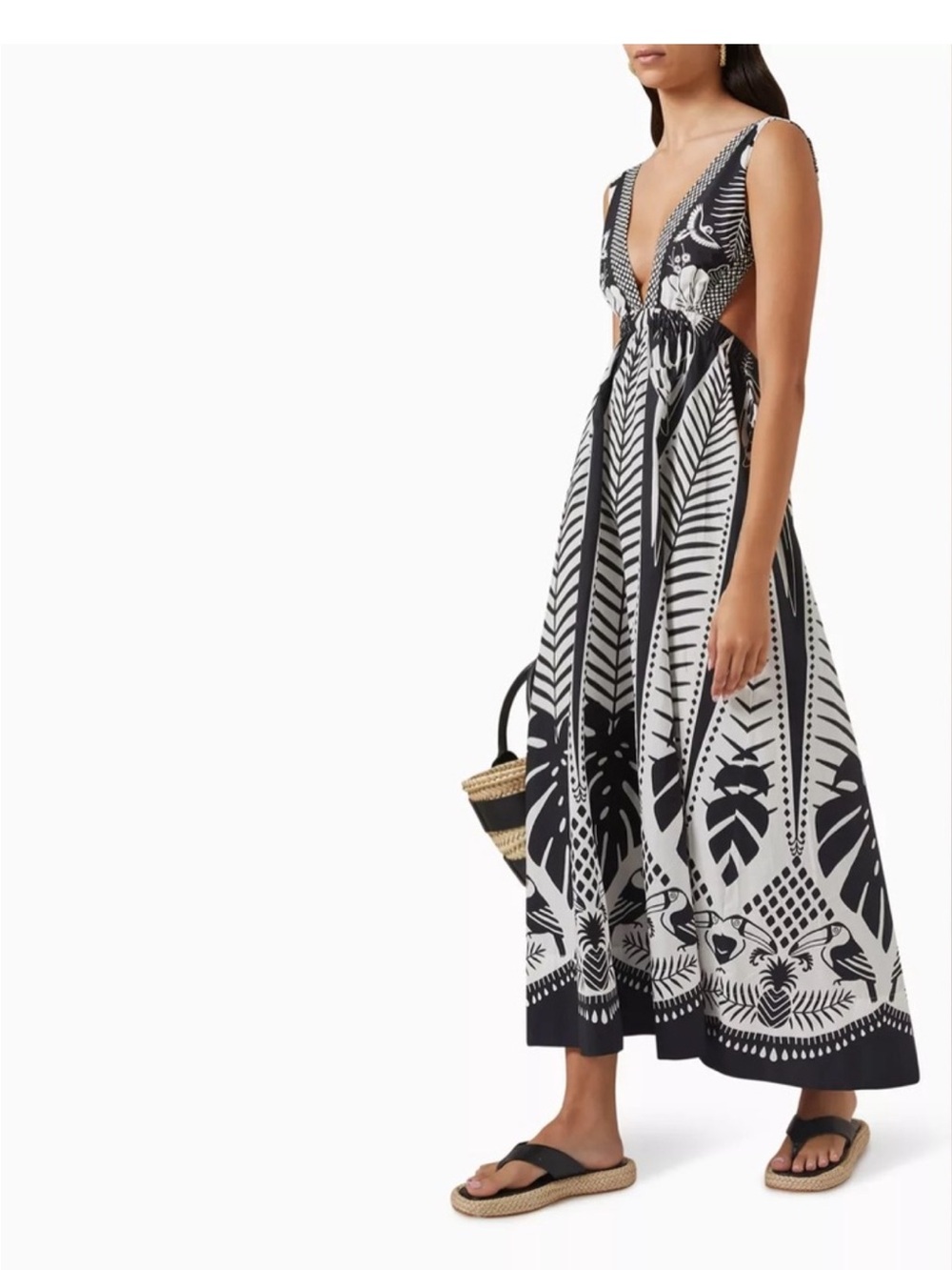 FARM Rio Black and White Tropical-Print Maxi Dress - Picture 2 of 9